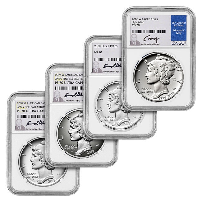 Palladium Legacy Package: (1) 2018-2020 plus (1) 2026 Certified Palladium Coins